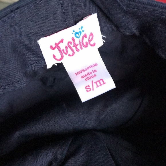 Justice plaid girls hat, Navy blue with reddish, green, silver, rosette in front - Picture 3 of 4